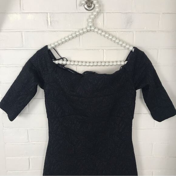 NWT Nicole Miller Collection Off The Shoulder Black Shimmer Dress SAMPLE - Picture 3 of 12